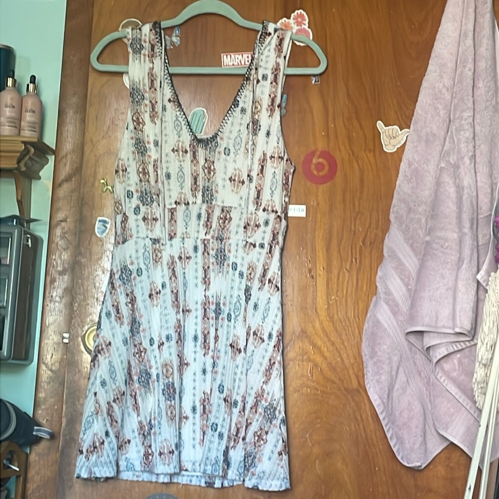 Bohemian Cream,Blue and Brown Dress